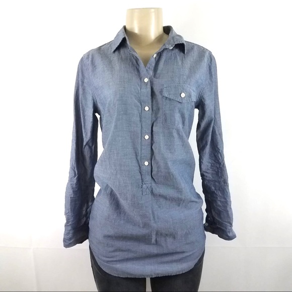 J. Crew Tops - J CREW Blue 1/2 Button Up Long Sleeve Shirt XXS
